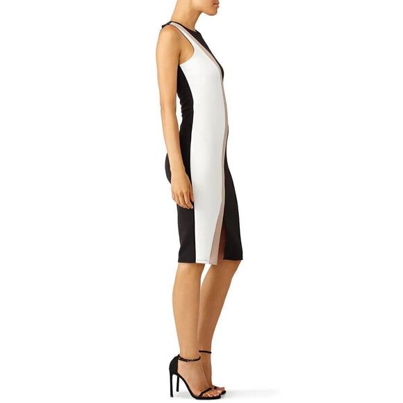 Slate & Willow Colorblock Dress Sleeveless Cutout Hem Sheath Black White Tan L - Picture 4 of 12